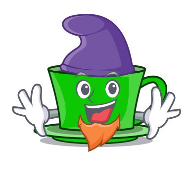 Elf yeşil çay karakter karikatür vektör çizim