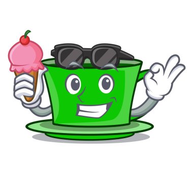 Dondurma yeşil çay karakter karikatür vektör çizim ile