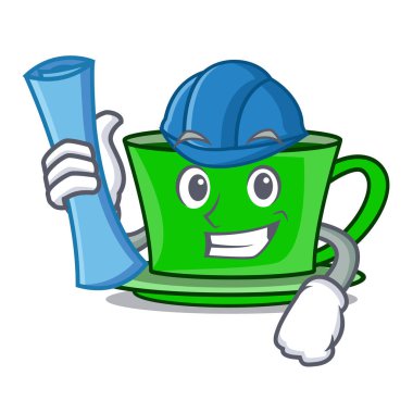 Mimar yeşil çay karakter karikatür vektör çizim