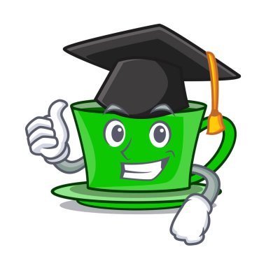 Mezuniyet yeşil çay karakter karikatür vektör çizim