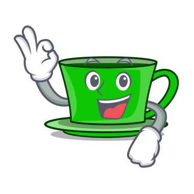 Yeşil çay karakter karikatür vektör çizim Tamam
