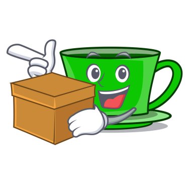 Kutu yeşil çay karakter karikatür vektör çizim ile