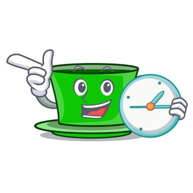 Saat yeşil çay karakter karikatür vektör çizim ile