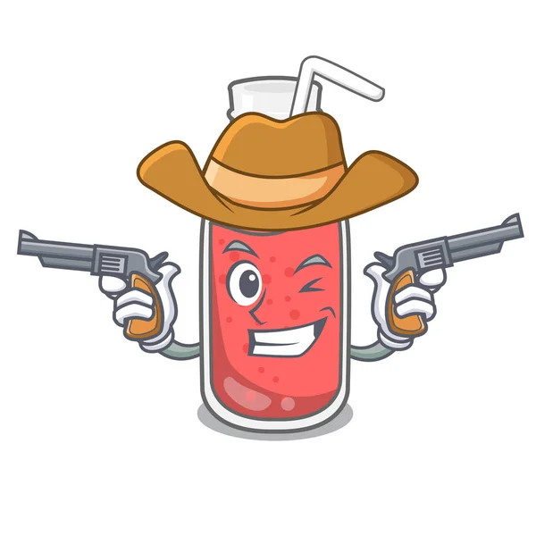 Cowboy Aardbei Smoothie Karakter Cartoon Vectorillustratie — Stockvector