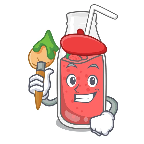 Artista Fresa Smoothie Personaje Dibujo Animado Vector Ilustración — Archivo Imágenes Vectoriales