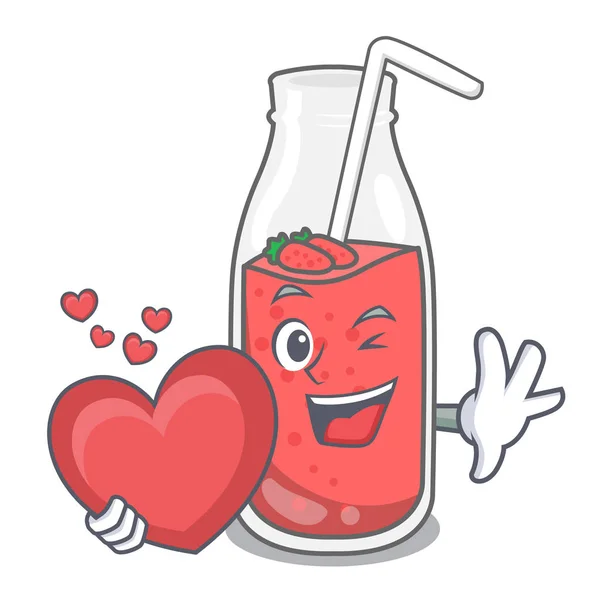 Heart Strawberry Smoothie Mascot Cartoon Vector Illustration — Stock Vector