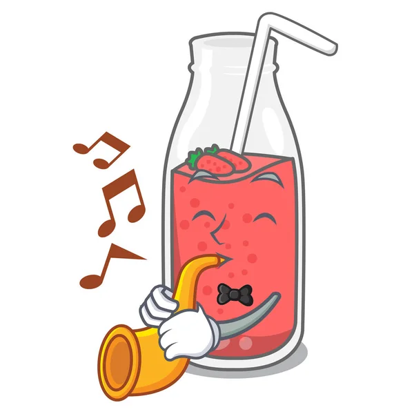 Trumpet Strawberry Smoothie Mascot Cartoon Vector Illustration — Stock Vector