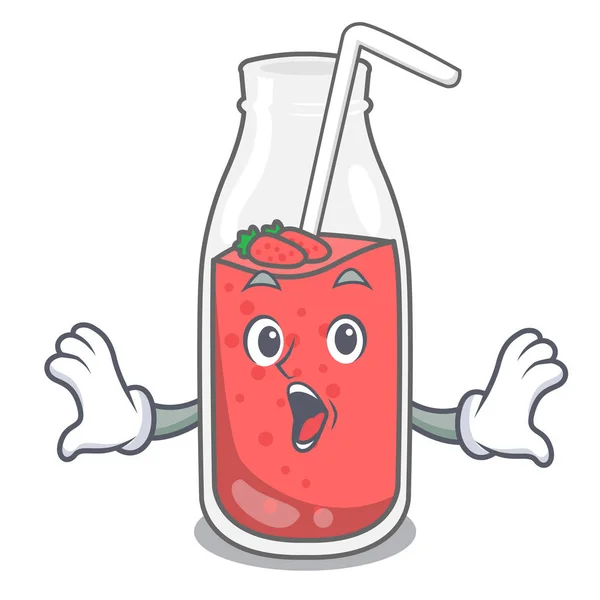Surprised Strawberry Smoothie Mascot Cartoon Vector Illustration — Stock Vector