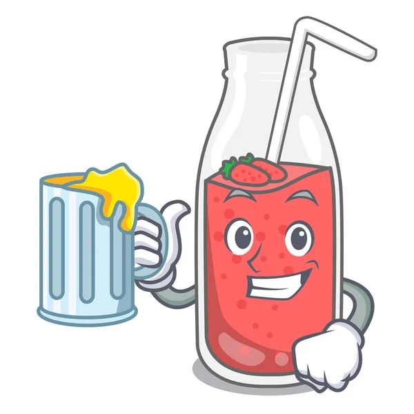 Juice Strawberry Smoothie Mascot Cartoon Vector Illustration — Stock Vector