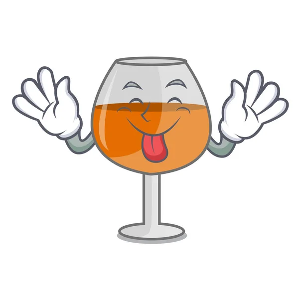 Zunge Raus Cognac Ballon Glas Maskottchen Cartoon Vektor Illustration — Stockvektor