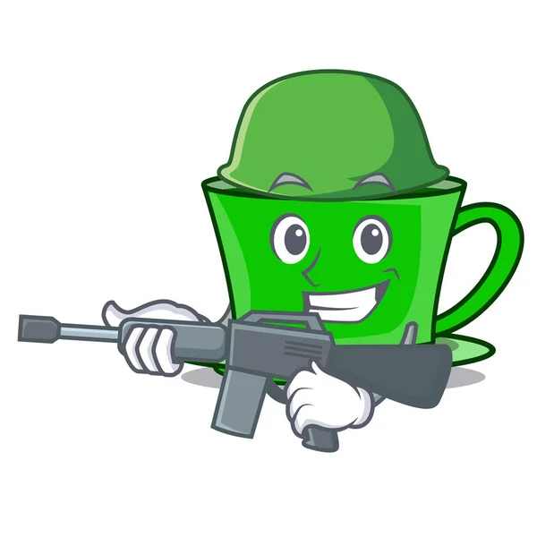 陸軍緑茶キャラ漫画ベクトル イラスト — ストックベクタ