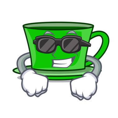 Süper serin yeşil çay karakter karikatür vektör çizim