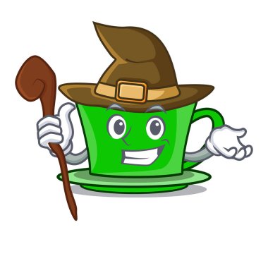 Cadı yeşil çay karakter karikatür vektör çizim