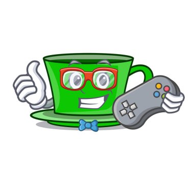Oyun yeşil çay karakter karikatür vektör çizim