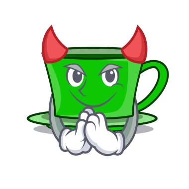 Şeytan yeşil çay maskot karikatür vektör çizim