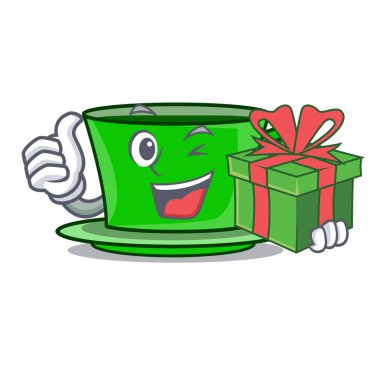 Hediyelik yeşil çay maskot karikatür vektör çizim ile