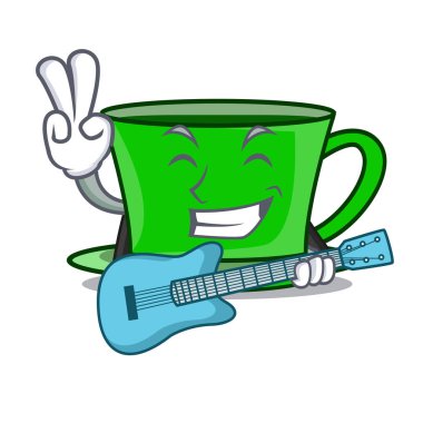 Gitar yeşil çay maskot karikatür vektör çizim ile
