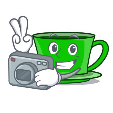 Fotoğrafçı yeşil çay maskot karikatür vektör çizim