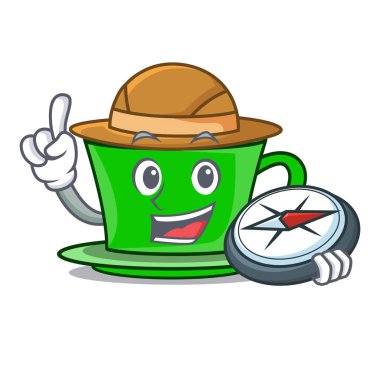 Explorer yeşil çay maskot karikatür vektör çizim
