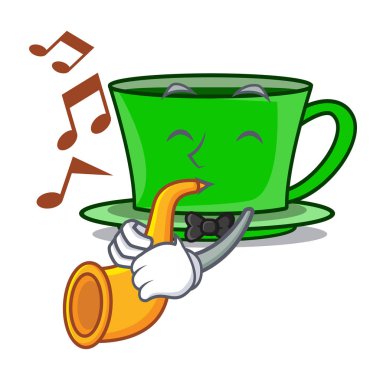 Trompet yeşil çay maskot karikatür vektör çizim ile