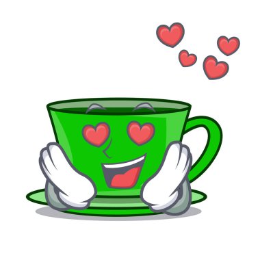 Aşk yeşil çay maskot karikatür vektör çizim içinde