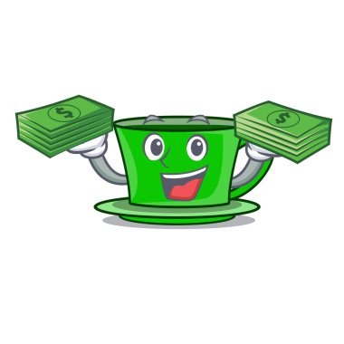 Para çantası yeşil çay maskot karikatür vektör çizim ile