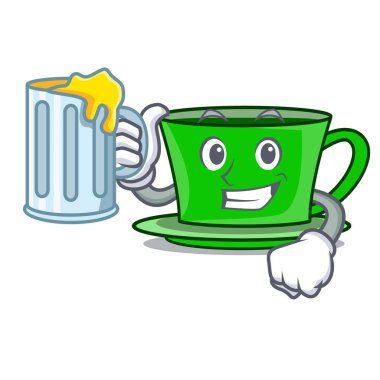 Suyu yeşil çay maskot karikatür vektör çizim ile