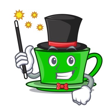 Sihirbaz yeşil çay maskot karikatür vektör çizim