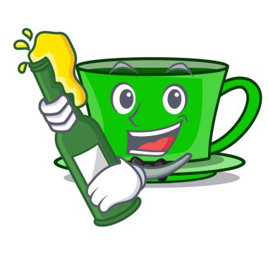 Bira yeşil çay maskot karikatür vektör çizim ile
