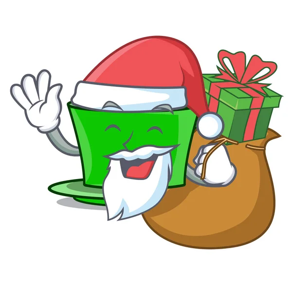 Santa Avec Cadeau Thé Vert Mascotte Illustration Vectorielle Dessin Animé — Image vectorielle