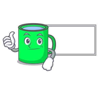 Başparmak yukarıya kurulu kupa karakter karikatür tarzı vektör çizim ile