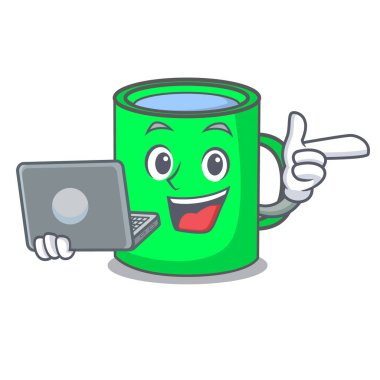 Dizüstü kupa karakter karikatür tarzı vektör çizim ile