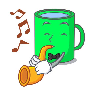 Trompet kupa maskot karikatür tarzı ile