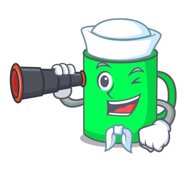 Denizci dürbün kupa maskot karikatür tarzı ile