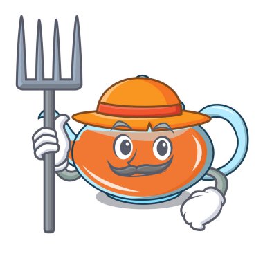 Çiftçi şeffaf çaydanlık karakter karikatür