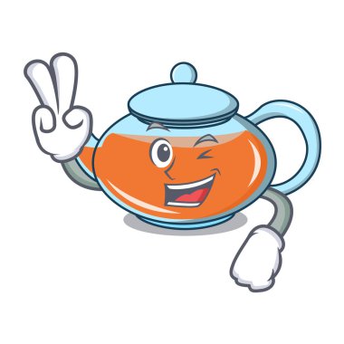 İki parmak şeffaf çaydanlık karakter karikatür