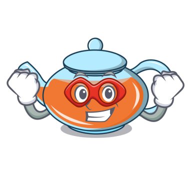 Süper kahraman şeffaf çaydanlık karakter karikatür