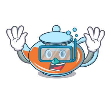 Şeffaf çaydanlık karakter karikatür dalış