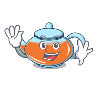 Şeffaf çaydanlık karakter karikatür sallayarak