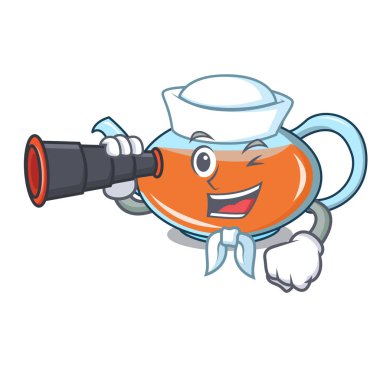Denizci dürbün şeffaf çaydanlık karakter karikatür ile