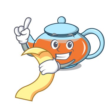 Menü şeffaf çaydanlık karakter karikatür ile