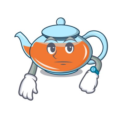 Şeffaf çaydanlık karakter karikatür bekliyor