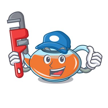 Tesisatçı şeffaf çaydanlık karakter karikatür