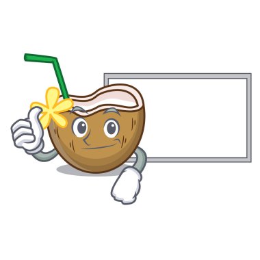 Başparmak yukarıya kurulu kokteyl Hindistan cevizi karakter karikatür ile