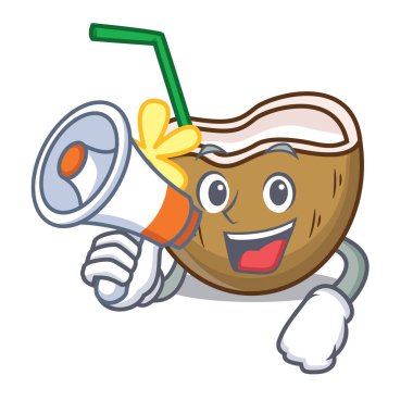 Megafon kokteyl Hindistan cevizi karakter karikatür ile