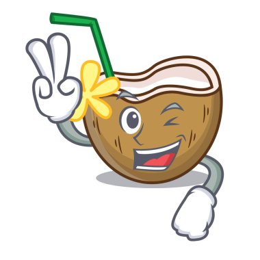 İki parmak kokteyl Hindistan cevizi karakter karikatür