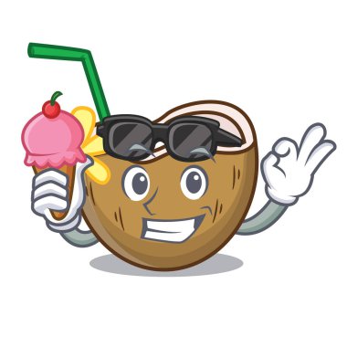 Dondurma kokteyl Hindistan cevizi karakter karikatür ile