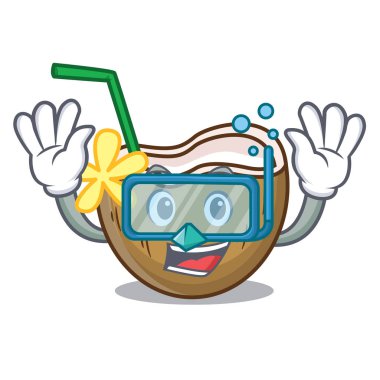 Kokteyl Hindistan cevizi karakter karikatür dalış