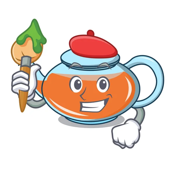 Artist transparent teapot character cartoon — Stock Vector