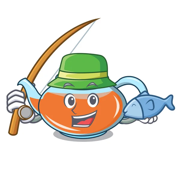 Fishing transparent teapot character cartoon — Stock Vector